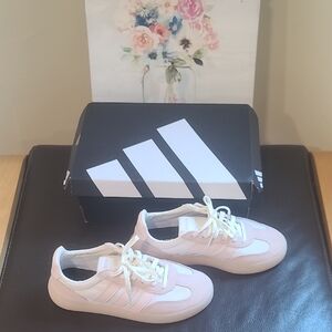 Adidas Women's Light Pink and White Sneakers